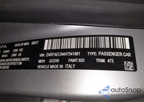 2017 Alfa Romeo Giulia Ti Rwd from USA, damaged, VIN ZARFAECN4H7541881